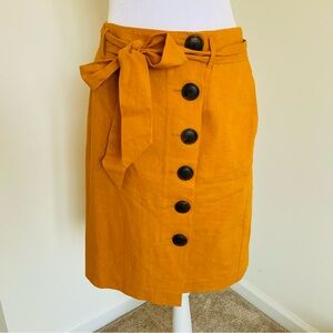 Boden 6 Mustard Orange Linen Skirt Button Front  Resort Vacation Preppy Chic